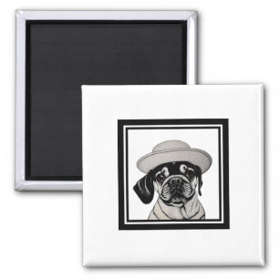 Female Pug Wearing a Coat and Hat in Frame Magnet
