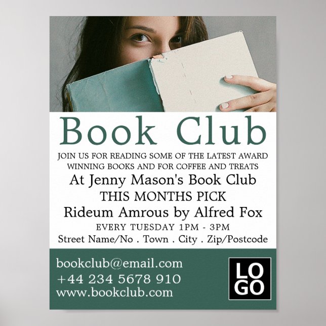 Female Reader, Book Club Advertising Poster (Front)