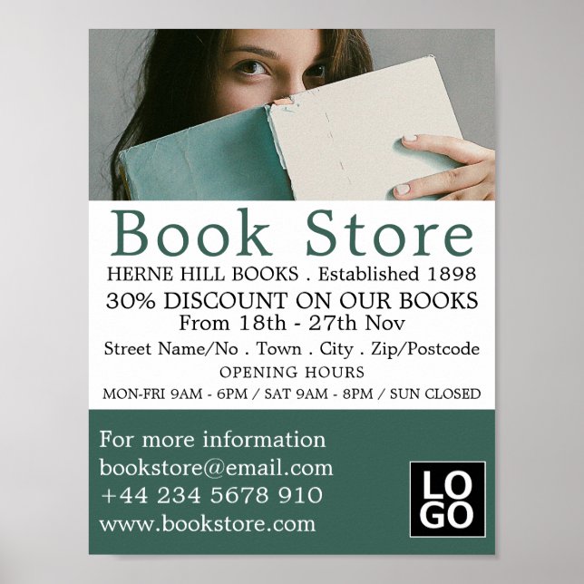 Female Reader, Book Store Advertising Poster (Front)