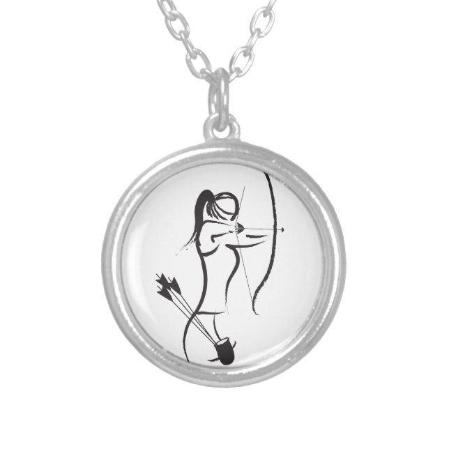 Female Recurve Archer Silver Plated Necklace (Front)