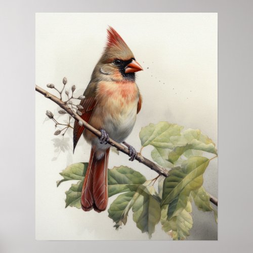 Female Red Cardinal Bird Art Print Poster