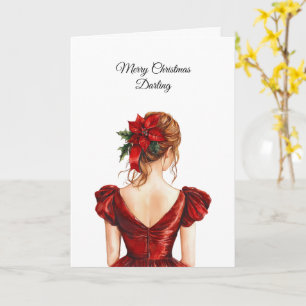 Female Red Dress Christmas Card