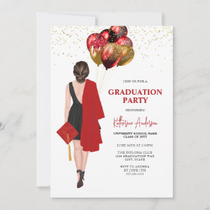 Female Red Graduation Party Invitation