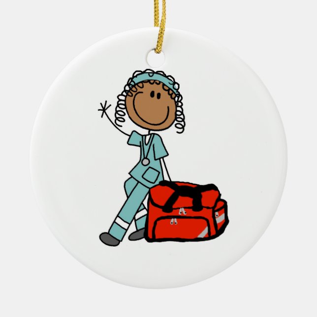 Female Respiratory Therapist or EMT Ceramic Ornament (Front)