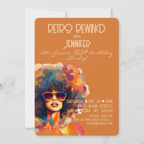 Female Retro Rewind 50th Birthday Shindig Party Invitation