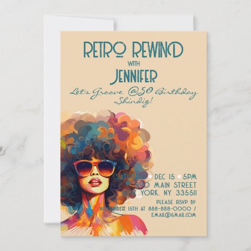 Female Retro Rewind 50th Birthday Shindig Party Invitation