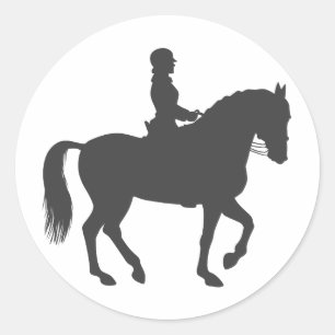 female riding horse - Choose background color Classic Round Sticker