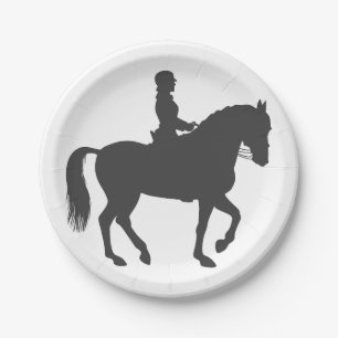 female riding horse - Choose background color Paper Plates