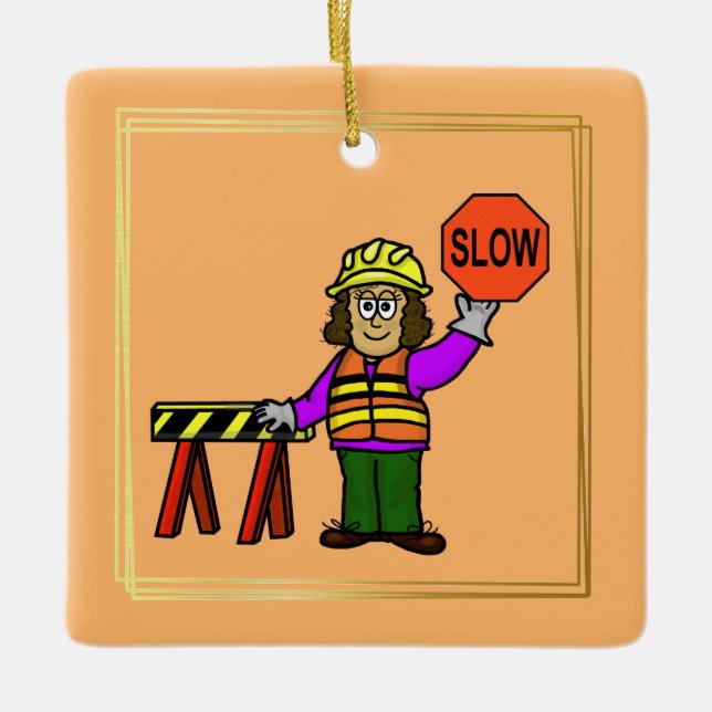 Female Road Traffic Worker Christmas Ornament (Front)
