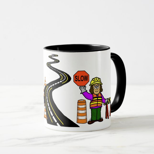 Female Road Worker Traffic Mug (Front Right)