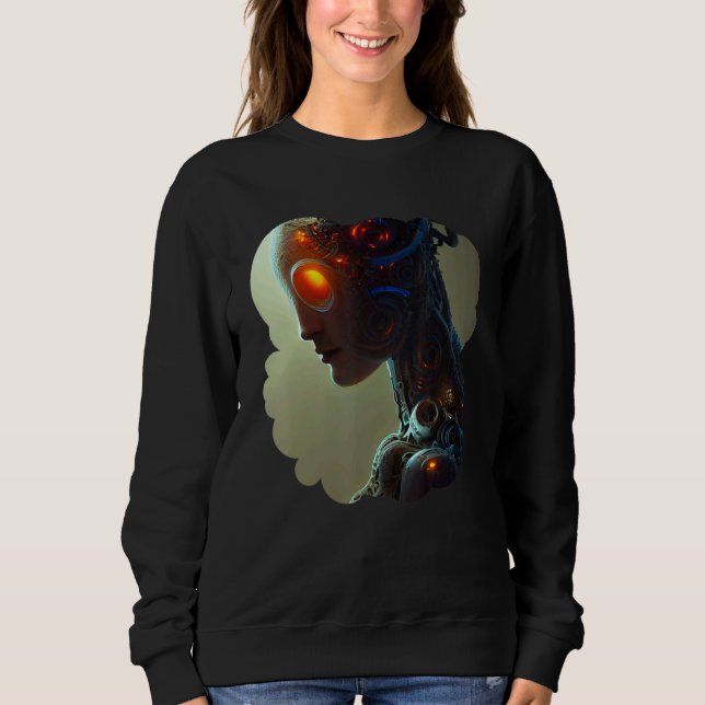 Female Robot Sci Fi Cyborg Unique Futuristic Digit Sweatshirt (Front)