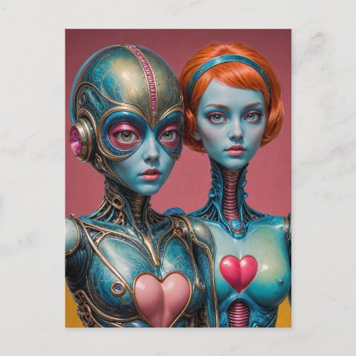 Female Robots Scifi Postcard