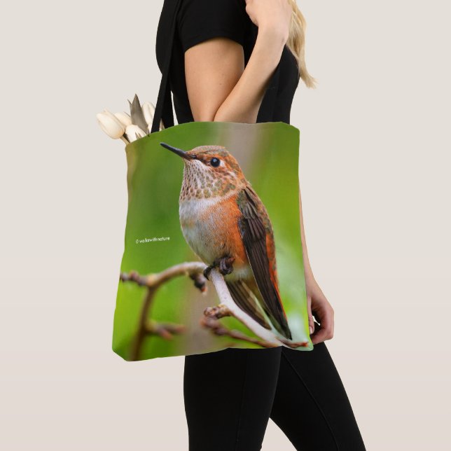 Female Rufous Hummingbird on the Plum Tree Tote Bag (Close Up)