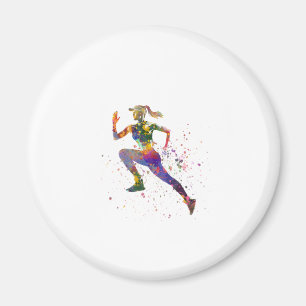 Female runner in watercolor magnet