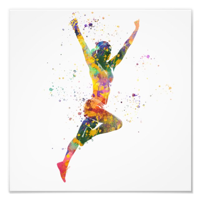 Female runner in watercolor photo print (Front)