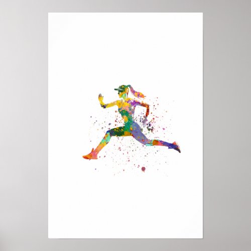 Female runner in watercolor poster