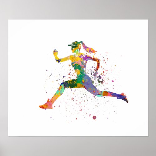 Female runner in watercolor poster