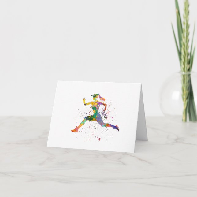 Female runner in watercolor thank you card (Front)