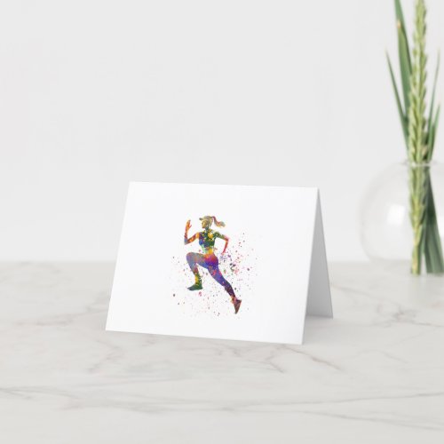 Female runner in watercolor thank you card