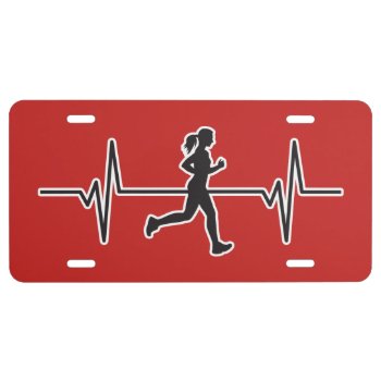 Female Runner / Jogger - Heartbeat Pulse Graphic License Plate by Sandpiper_Designs at Zazzle