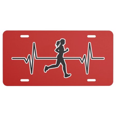 Female Runner / Jogger - Heartbeat Pulse Graphic License Plate