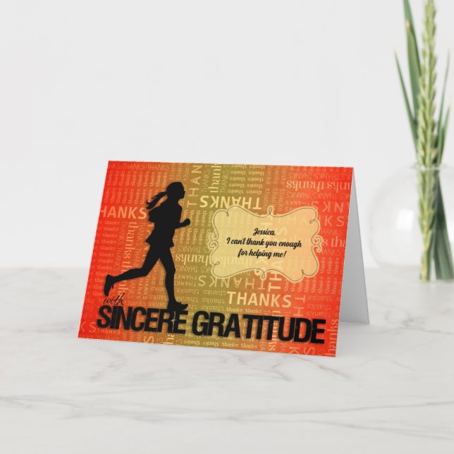 Female Runner Sports Themed Thank You Card (Front)