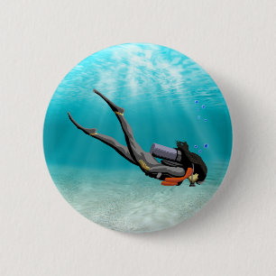 Female S.C.U.B.A. Diver Pinback Button