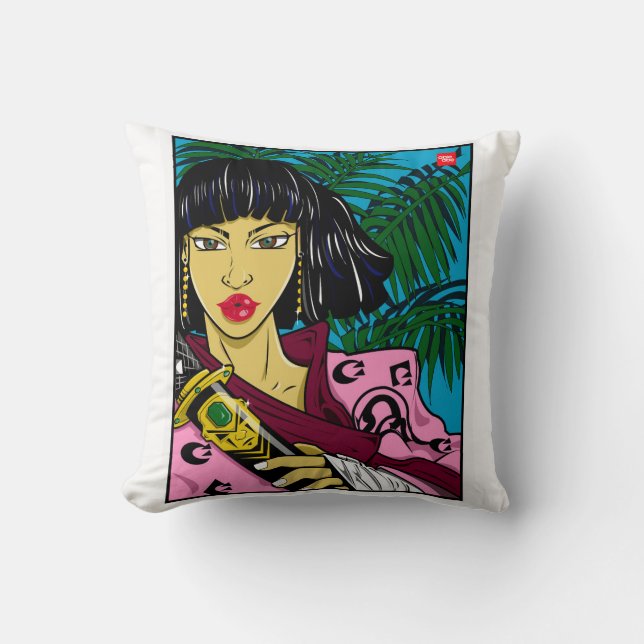 FEMALE SAMURAI Throw Pillow (Front)