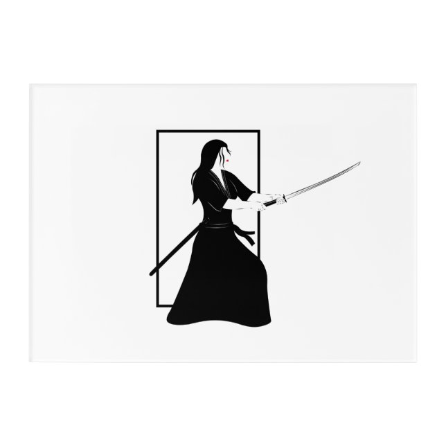 Female Samurai Warrior with Sword Acrylic Print (Front)