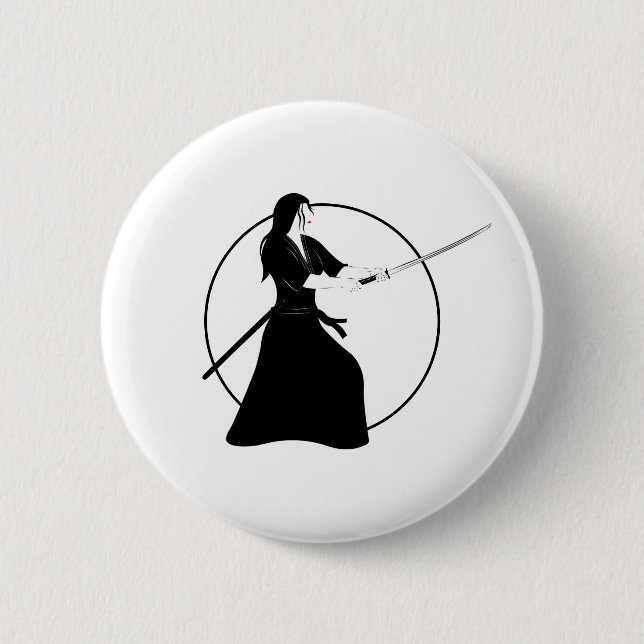 Female Samurai Warrior with Sword Button (Front)