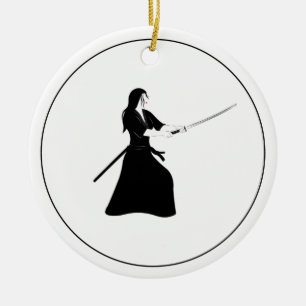 Female Samurai Warrior with Sword Ceramic Ornament