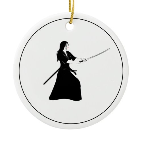 Female Samurai Warrior with Sword Ceramic Ornament