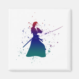 Female Samurai Warrior with Sword Magnet