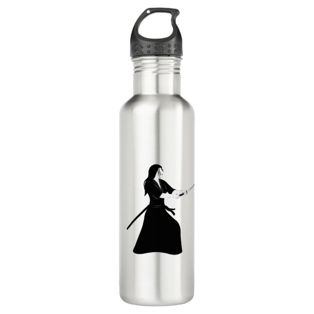 Female Samurai Warrior with Sword Stainless Steel Water Bottle (Front)
