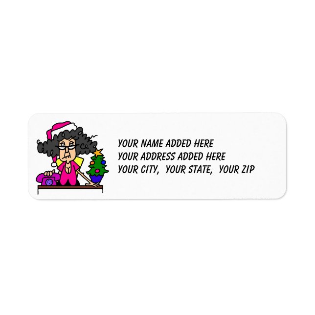 Female Santa at Office Return Address Labels (Front)
