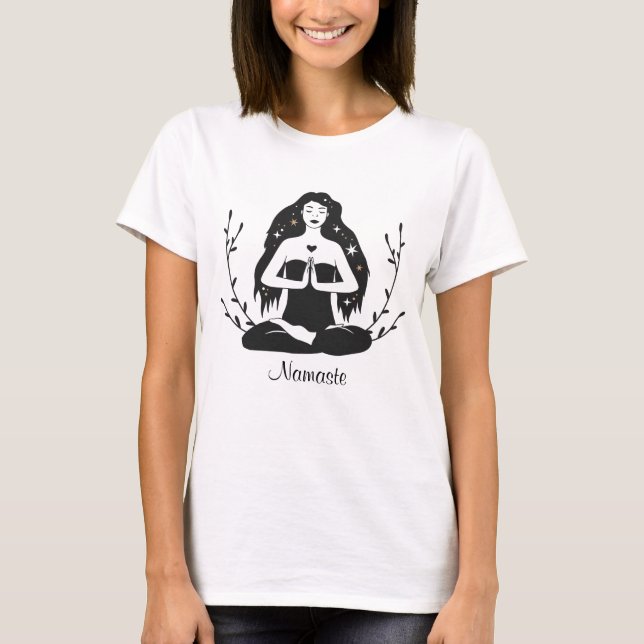 Female Seated Yoga Pose Meditation Namaste T-Shirt (Front)