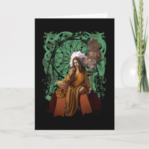 Female Shaman with Headdress  Dream Catcher Card