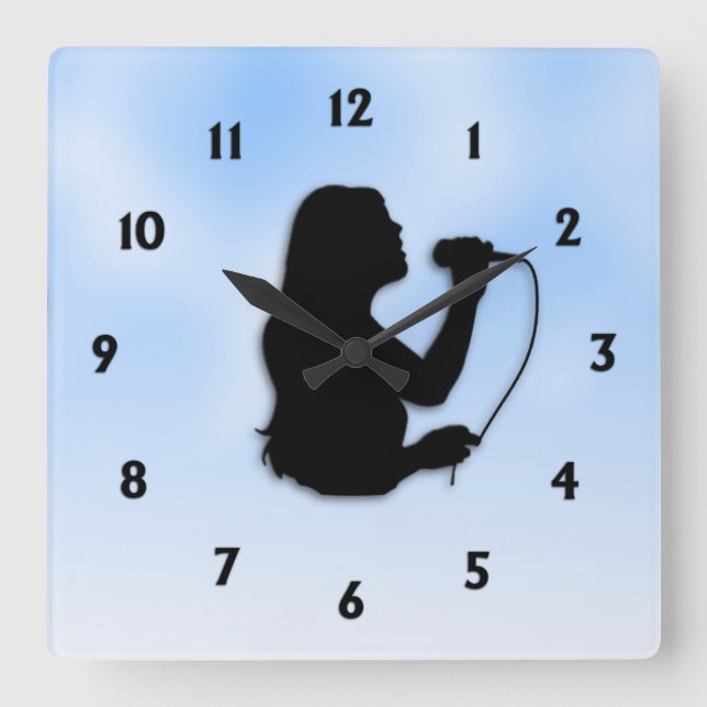 Female Singer Blue with Black Numbers Square Wall Clock (Front)