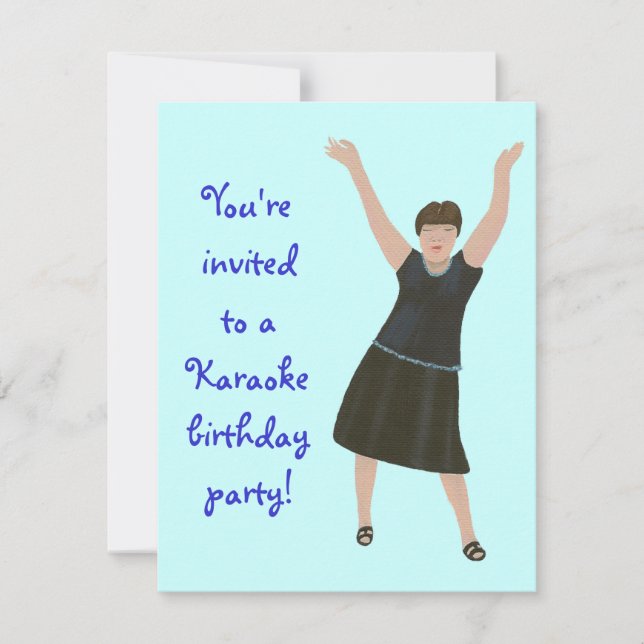 Female singer, karaoke birthday party invitations (Front)