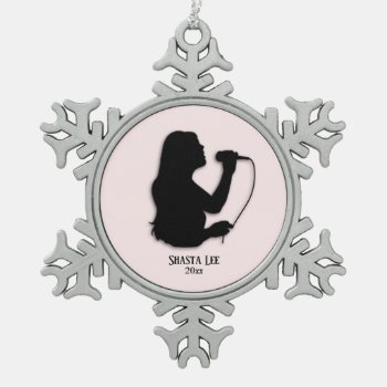 Female Singer Pink Personal Name And Date Snowflake Pewter Christmas Ornament by LwoodMusic at Zazzle
