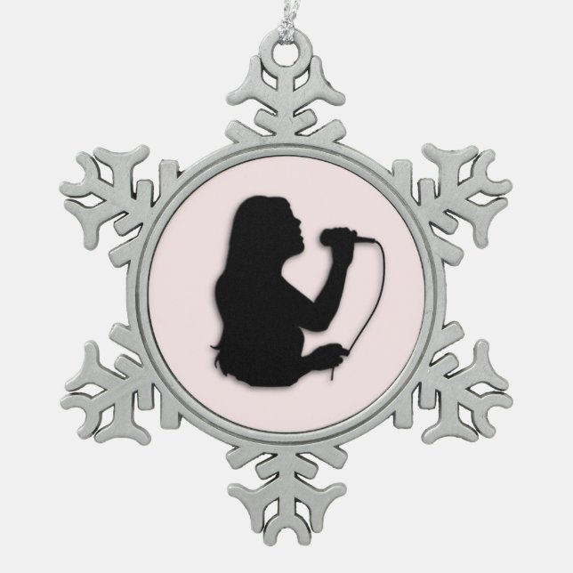 Female Singer Pink Snowflake Pewter Christmas Ornament (Front)