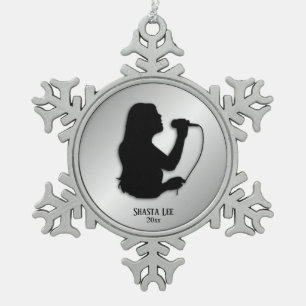 Female Singer Silver Personal Name and Date Snowflake Pewter Christmas Ornament