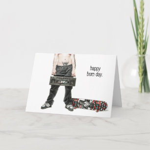 Female Skateboarder Retro Boombox Birthday Card