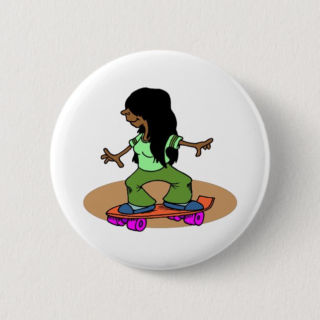 Female Skateboarder Skateboarding Fun Skateboard Pinback Button (Front)