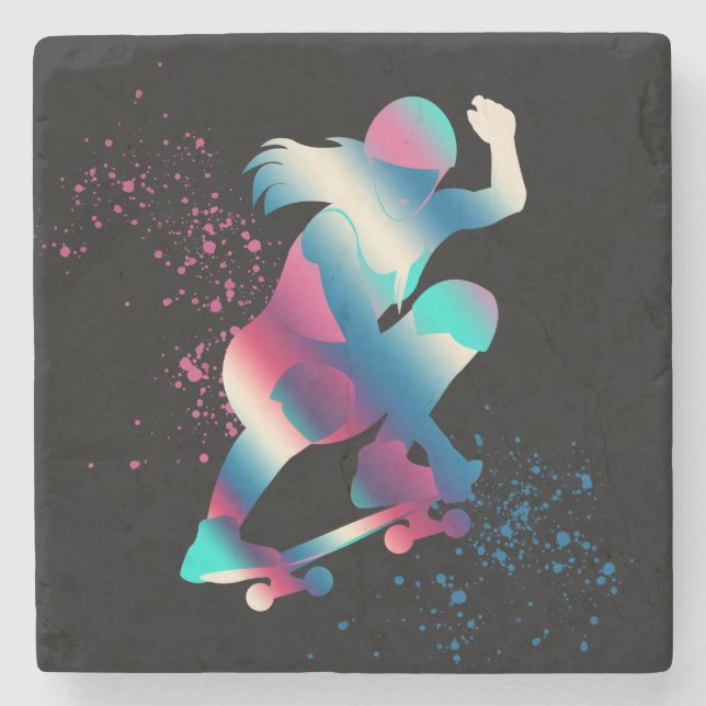 Female Skateboarder Stone Coaster (Front)
