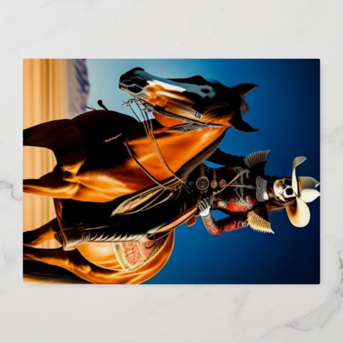Female Skeleton Cowgirl Outfit Riding a Horse Foil Holiday Postcard