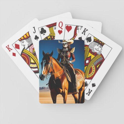 Female Skeleton Cowgirl Outfit Riding a Horse Playing Cards