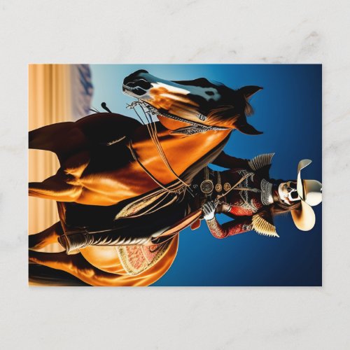 Female Skeleton Cowgirl Outfit Riding a Horse Postcard