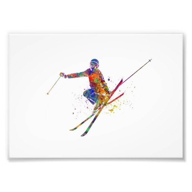Female skier in watercolor photo print (Front)