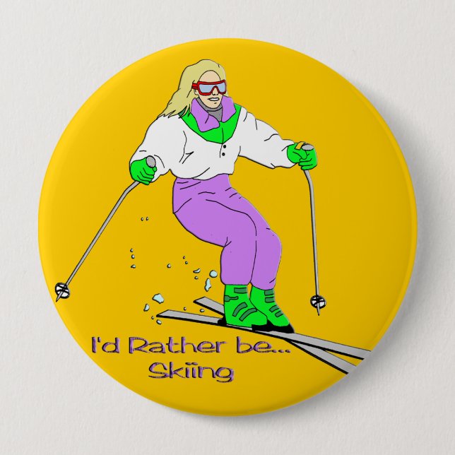 Female Skier Pinback Button (Front)